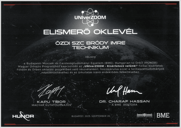 UNIverZOOM oklevél