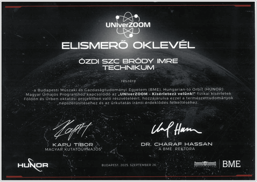 UNIverZOOM oklevél